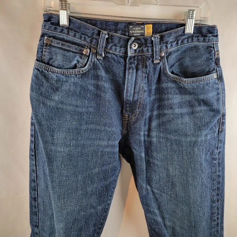 J Crew Jeans Men 31x30 Blue Denim Dark Wash Slim Straight Normcore Basic Classic